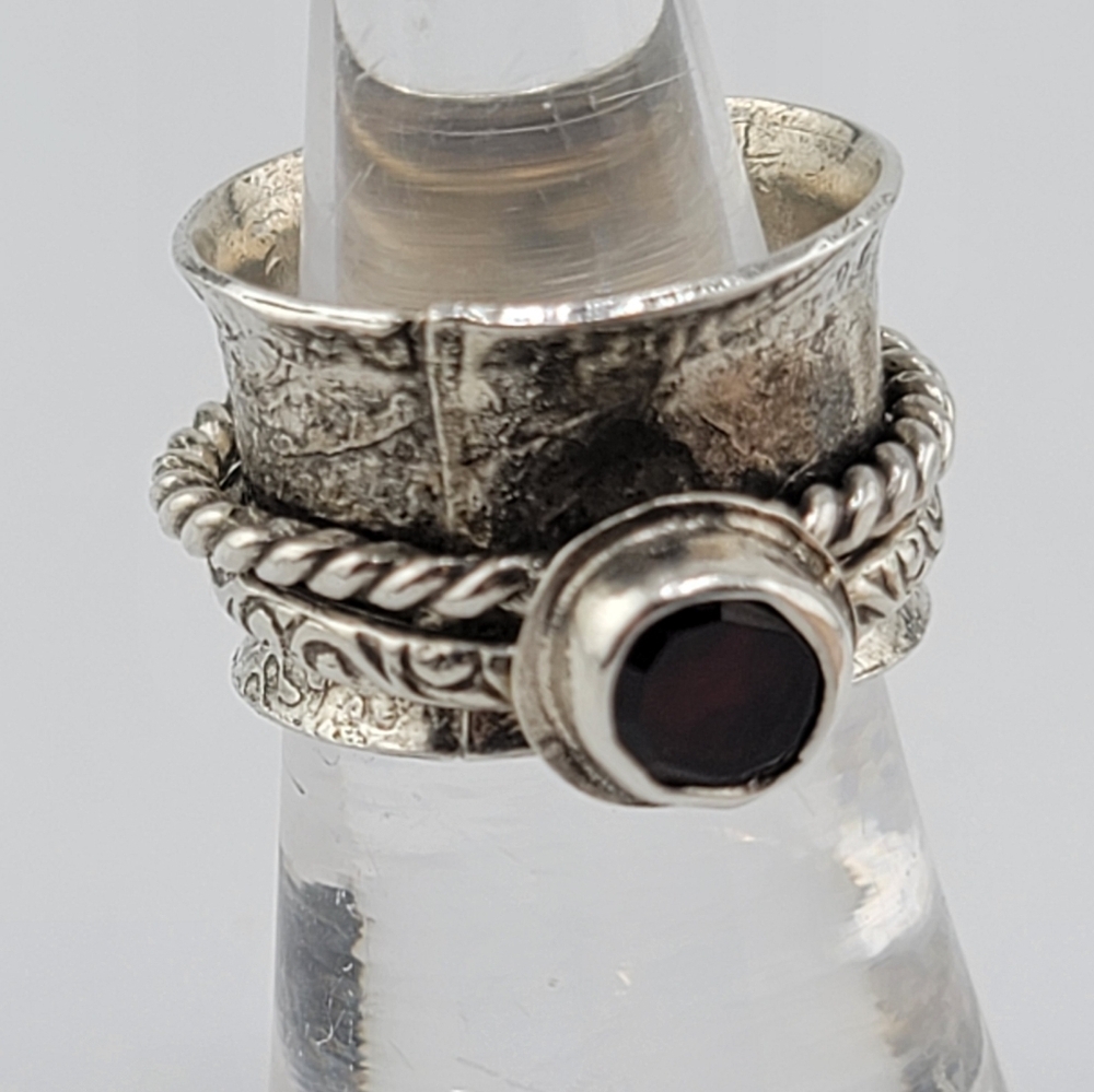 GARNET ANXIETY RELIEF RING HANDMADE IN STERLING SILVER SZ 6